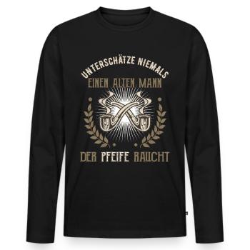 Unterschätze niemals alten Mann Pfeife raucht - Männer Premium Bio Langarmshirt - Schwarz - Vorne - Nico (187cm)