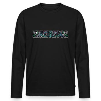 Ayahuasca DMT Psychedelic Schriftzug Psychonauten - Männer Premium Bio Langarmshirt - Schwarz - Vorne - Nico (187cm)
