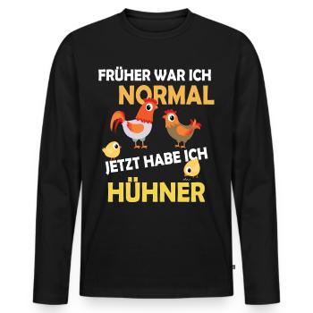 Früher war ich normal heute habe ich Hühner Bauer - Männer Premium Bio Langarmshirt - Schwarz - Vorne - Nico (187cm)