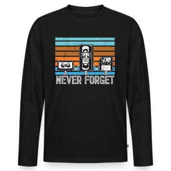 Never Forget - Kassette VHS Diskette - Männer Premium Bio Langarmshirt - Schwarz - Vorne - Nico (187cm)