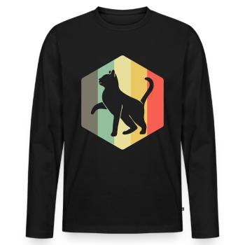 Chat Rétro folle dame de chat - T-shirt manches longues Premium bio Homme - noir - Devant - Nico (187cm)