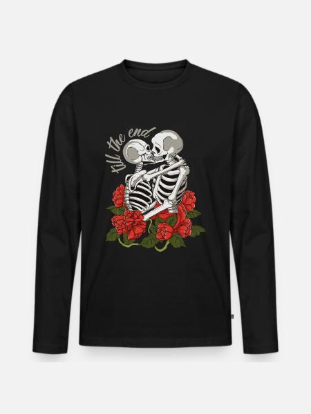 love, skull, roses, till the end of time, romantic - Men's Premium Organic Long Sleeve Shirt - black