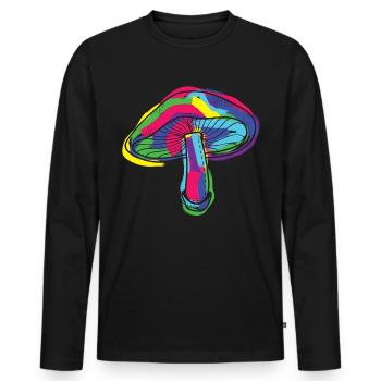 Goa Magic Mushroom Trance psychédélique - T-shirt manches longues Premium bio Homme - noir - Devant - Nico (187cm)