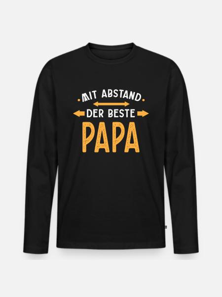 Beste Papa Mit Abstand - Männer Premium Bio Langarmshirt - Schwarz