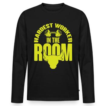 LE PLUS HAUT TRAVAILLEUR DE LA CHAMBRE Muscle Shirt Power Lift - T-shirt manches longues Premium bio Homme - noir - Devant - Nico (187cm)