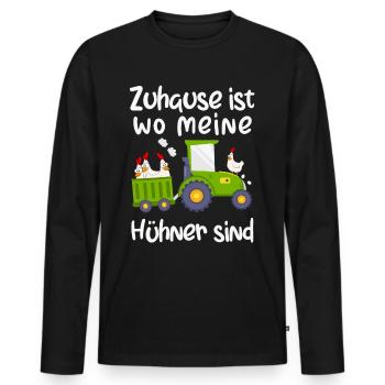 Bauer Spruch - Zuhause ist wo meine Hühner sind - Männer Premium Bio Langarmshirt - Schwarz - Vorne - Nico (187cm)