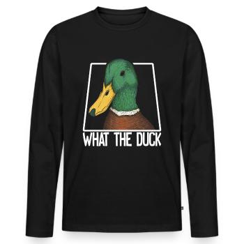 What the Duck Funny Duck WTF Pun Ducks Joke - Men's Premium Organic Long Sleeve Shirt - black - Front - Nico (187cm)