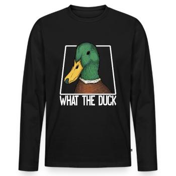 What the Duck Funny Duck WTF Pun Ducks Joke - Men's Premium Organic Long Sleeve Shirt - black - Front - Nico (187cm)
