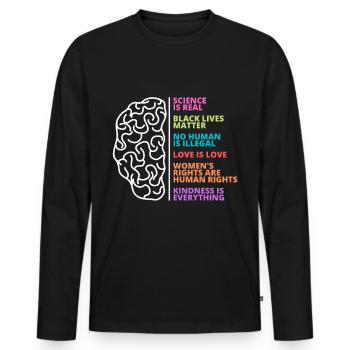 Science, personnes, vie, amour, femmes, droits - T-shirt manches longues Premium bio Homme - noir - Devant - Nico (187cm)
