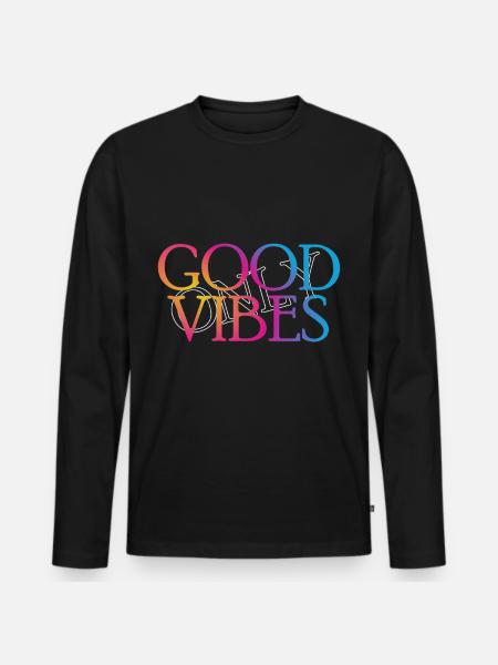 only Good Vibes - Männer Premium Bio Langarmshirt - Schwarz