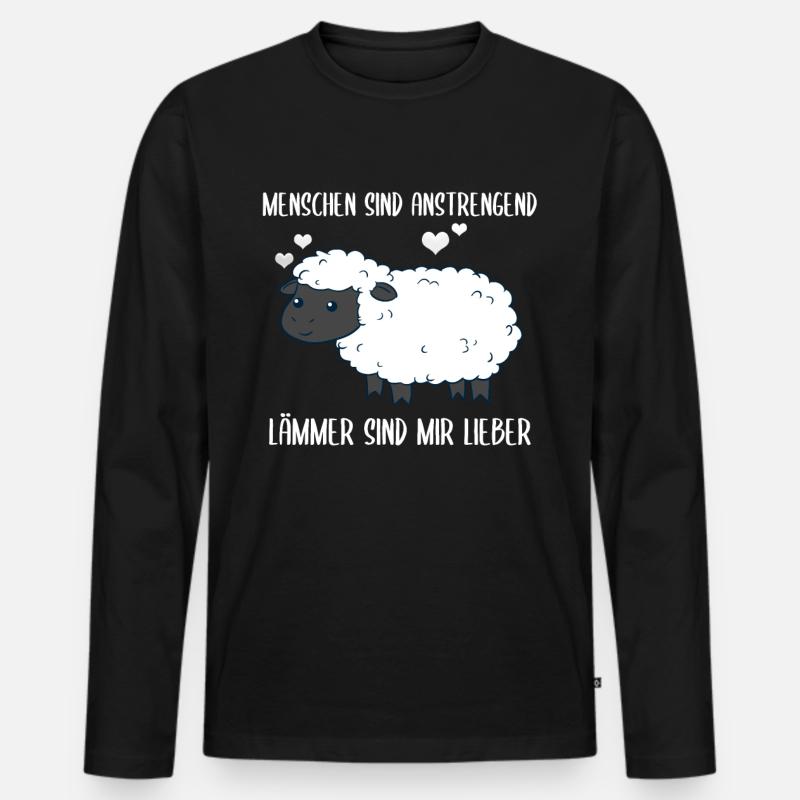 Menschen Sind Anstrengend Lämmer Spruch Lamm Schaf - Männer Premium Bio Langarmshirt - Schwarz
