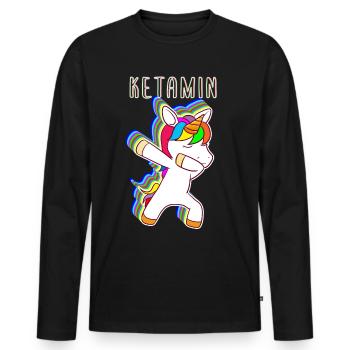 Ketamin Dabbing Unicorn Keta Einhorn Techno Rave D - Männer Premium Bio Langarmshirt - Schwarz - Vorne - Nico (187cm)