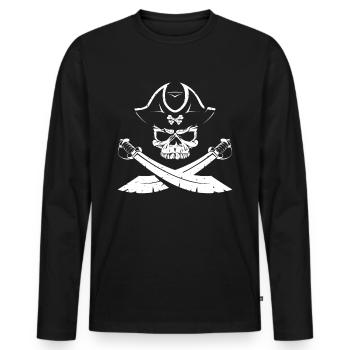 Pirat Totenkopf Freibeuter Kapitän Fun Geschenk - Männer Premium Bio Langarmshirt - Schwarz - Vorne - Nico (187cm)