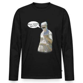 „Eine kleine Spende“ für griechische Statue Spruch - Männer Premium Bio Langarmshirt - Schwarz - Vorne - Nico (187cm)