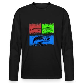 Pêche aux leurres et brochets - T-shirt manches longues Premium bio Homme - noir - Devant - Nico (187cm)