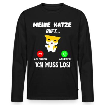 Katze Katzen Faul Katzenshirt Katzen Geschenkidee - Männer Premium Bio Langarmshirt - Schwarz - Vorne - Nico (187cm)