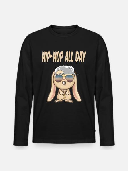 Cool Hase Kaninchen Hip Hop Rap Flex Urban Idee - Männer Premium Bio Langarmshirt - Schwarz
