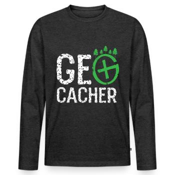 geocaching, cache, gps, geocache, geocacher, logbu - Männer Premium Bio Langarmshirt - Anthrazit meliert - Vorne - Nico (187cm)