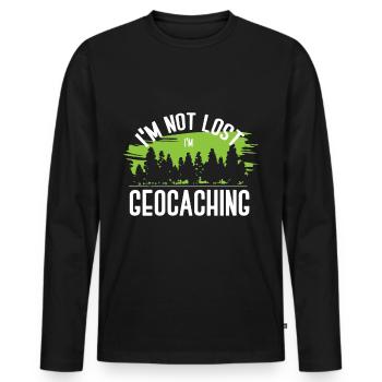 geocaching, cache, gps, geocache, geocacher, logbu - Männer Premium Bio Langarmshirt - Schwarz - Vorne - Nico (187cm)
