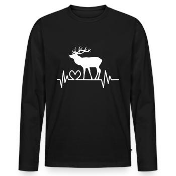 Hirsch Herzschlag Herz Hirsche Wild Jagd Rehe Wald - Männer Premium Bio Langarmshirt - Schwarz - Vorne - Nico (187cm)