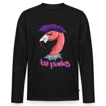 Punk Flamingo für Punk Rock mit Piercing - Männer Premium Bio Langarmshirt - Schwarz - Vorne - Nico (187cm)