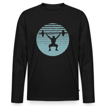 Powerlifting Bodybuilding Geschenk Retro Sunset - Männer Premium Bio Langarmshirt - Schwarz - Vorne - Nico (187cm)