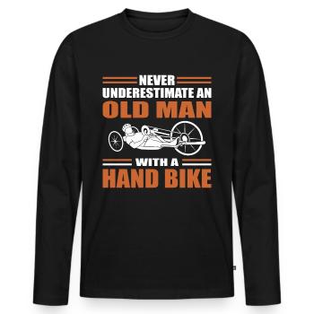Handbike Old Man - Men's Premium Organic Long Sleeve Shirt - black - Front - Nico (187cm)