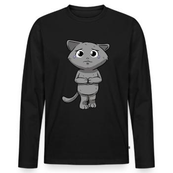 Chat triste - T-shirt manches longues Premium bio Homme - noir - Devant - Nico (187cm)