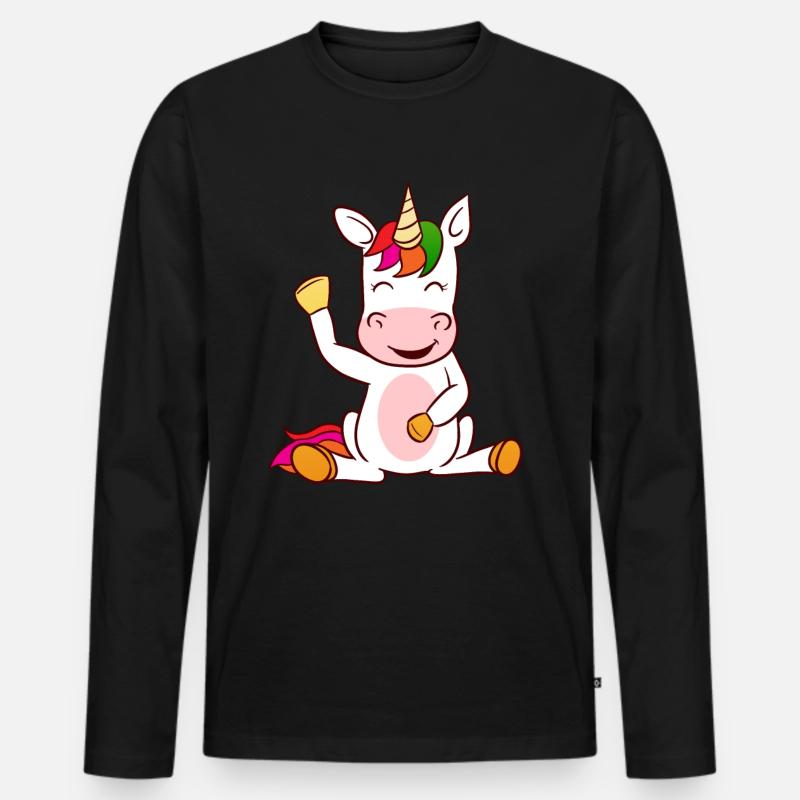 Winke Einhorn - Männer Premium Bio Langarmshirt - Schwarz