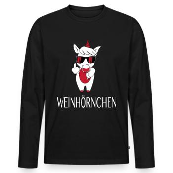 Einhorn Wein Hörnchen Weinglas Rotwein Geschenk - Männer Premium Bio Langarmshirt - Schwarz - Vorne - Nico (187cm)