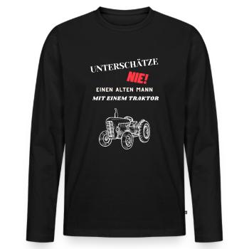Unterschätze Nie Einen Alten Mann Mit Traktor - Männer Premium Bio Langarmshirt - Schwarz - Vorne - Nico (187cm)
