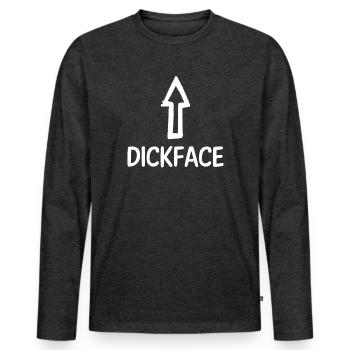 Ironie - sarcasme - visage de bite - T-shirt manches longues Premium bio Homme - anthracite chiné - Devant - Nico (187cm)