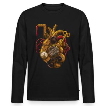 Steampunk Clockwork Heart Vintage Victorian - Men's Premium Organic Long Sleeve Shirt - black - Front - Nico (187cm)