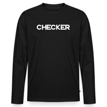Checker - Männer Premium Bio Langarmshirt - Schwarz - Vorne - Nico (187cm)