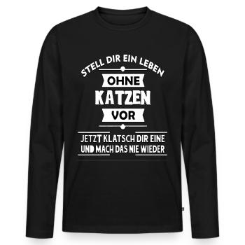Katzen Katze Katzenshirt Geschenkidee Geschenk - Männer Premium Bio Langarmshirt - Schwarz - Vorne - Nico (187cm)