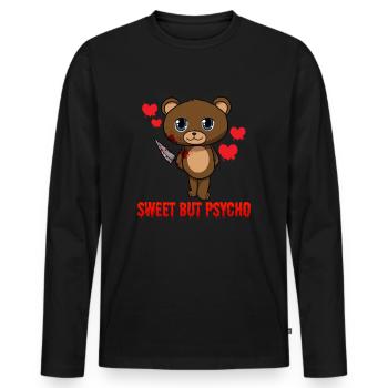 Doux mais psycho horreur ours Halloween drôle - T-shirt manches longues Premium bio Homme - noir - Devant - Nico (187cm)