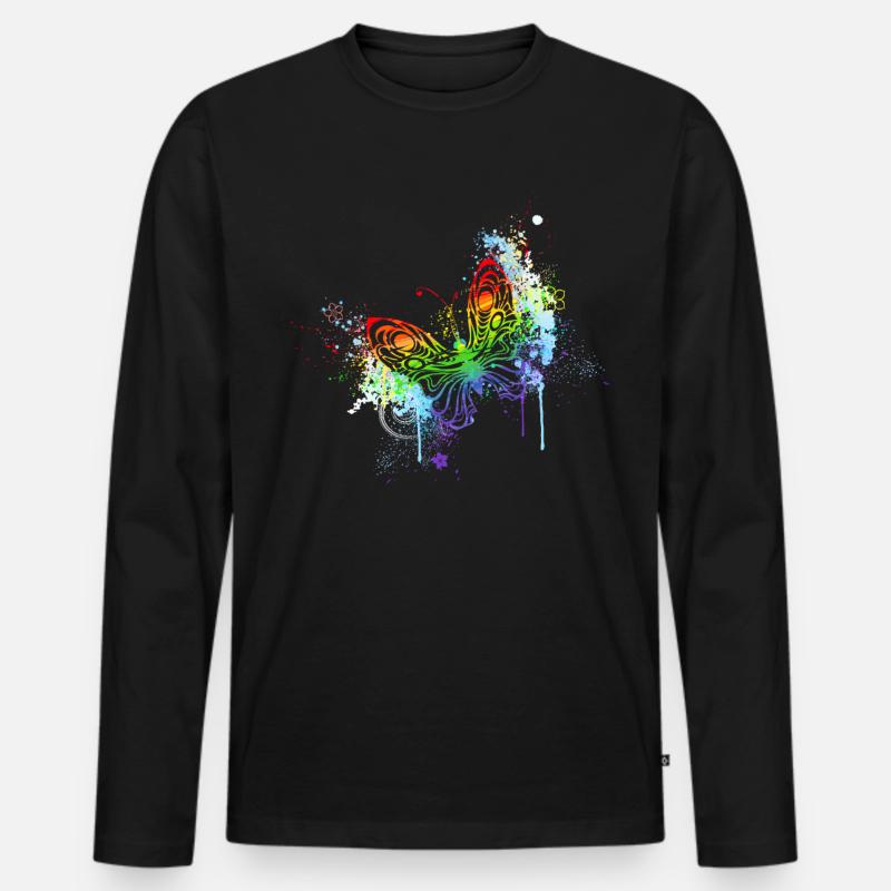 Regenbogenschmetterling - Männer Premium Bio Langarmshirt - Schwarz
