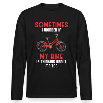 Parfois, je me demande si mon vélo pense à moi - T-shirt manches longues Premium bio Homme - noir - Devant - Nico (187cm)