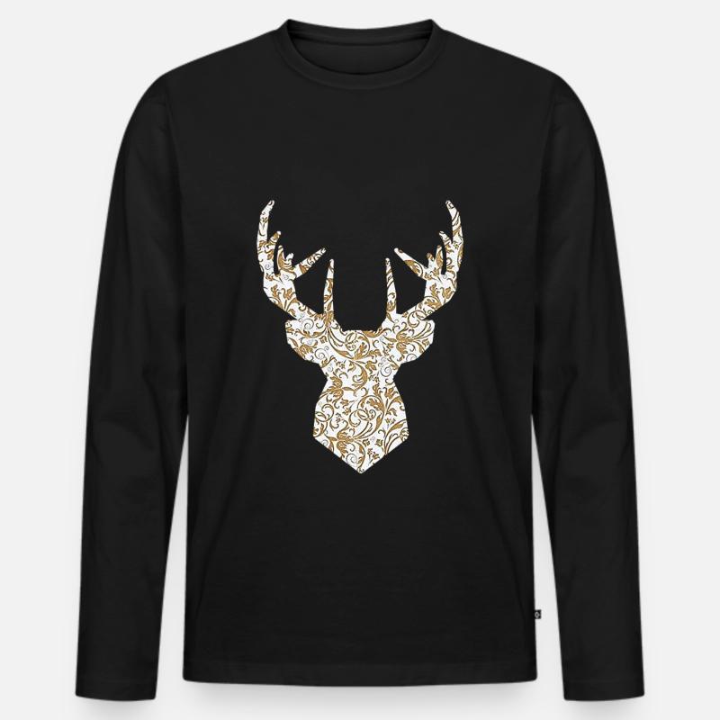 Hirschkopf Gold - Männer Premium Bio Langarmshirt - Schwarz