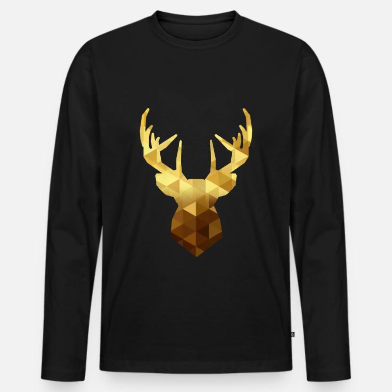 Hirschkopf Gold - Männer Premium Bio Langarmshirt - Schwarz
