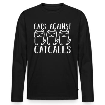 Chats contre les appels - T-shirt manches longues Premium bio Homme - noir - Devant - Nico (187cm)