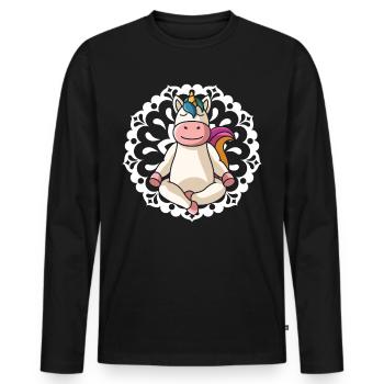 Licorne yoga mandala yoga spirituel dames disant - T-shirt manches longues Premium bio Homme - noir - Devant - Nico (187cm)