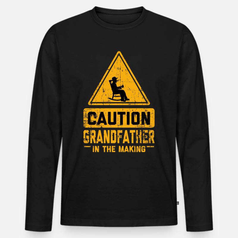 CAUTION Grandfather In The Making - Männer Premium Bio Langarmshirt - Schwarz