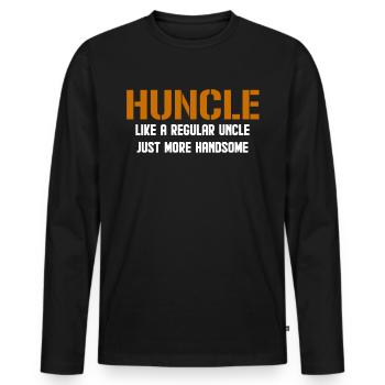 Huncle Like Regular Uncle - Männer Premium Bio Langarmshirt - Schwarz - Vorne - Nico (187cm)