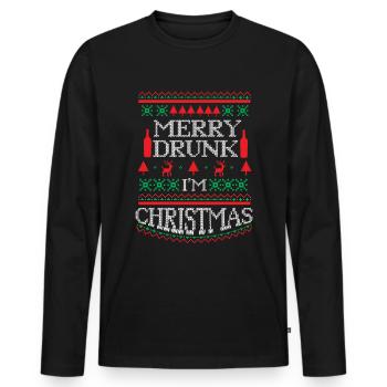 Merry Drunk I'm Christmas - Ugly Christmas Sweater - Männer Premium Bio Langarmshirt - Schwarz - Vorne - Nico (187cm)