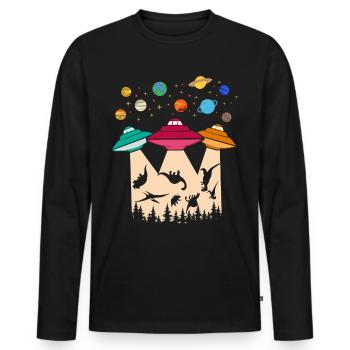 Dinosaures enlèvement extraterrestre - Extraterrestre extraterrestre UFO - T-shirt manches longues Premium bio Homme - noir - Devant - Nico (187cm)