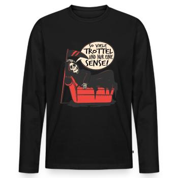 So viele Idioten und nur eine Sense Trottel - Männer Premium Bio Langarmshirt - Schwarz - Vorne - Nico (187cm)