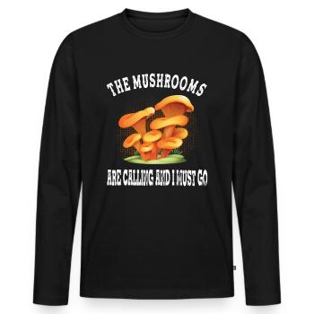 The Mushrooms Are Calling Chanterelle Mushroom Pickers - Men's Premium Organic Long Sleeve Shirt - black - Front - Nico (187cm)