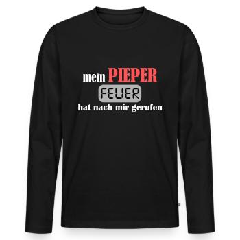 Notruf freiwillige Feuerwehr Pieper - Männer Premium Bio Langarmshirt - Schwarz - Vorne - Nico (187cm)