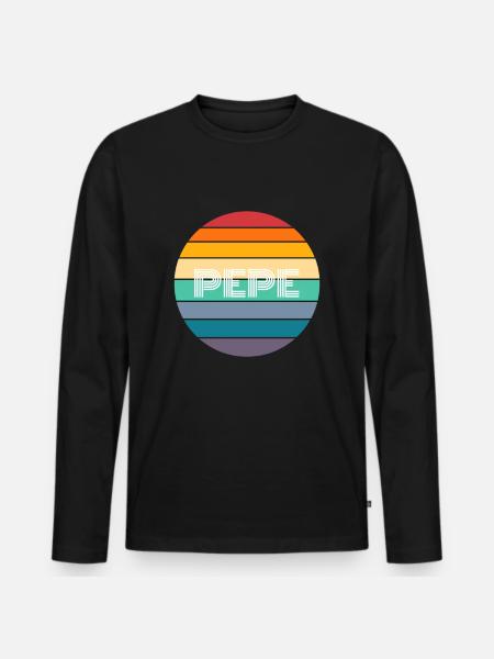 Rainbow PEPE Shirt, Retro PEPE, PEPE Sunset, PEPE - Men's Premium Organic Long Sleeve Shirt - black